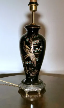Hot Pamono French Black Hand Painted Polished Porcelain Lamp