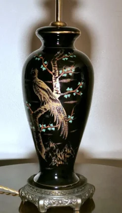 Hot Pamono French Black Hand Painted Polished Porcelain Lamp