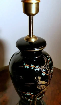 Hot Pamono French Black Hand Painted Polished Porcelain Lamp
