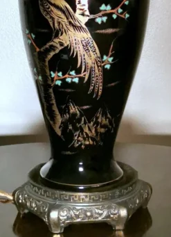 Hot Pamono French Black Hand Painted Polished Porcelain Lamp
