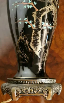 Hot Pamono French Black Hand Painted Polished Porcelain Lamp