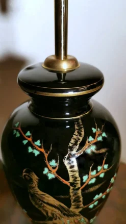 Hot Pamono French Black Hand Painted Polished Porcelain Lamp