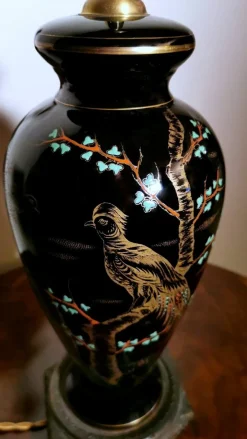 Hot Pamono French Black Hand Painted Polished Porcelain Lamp