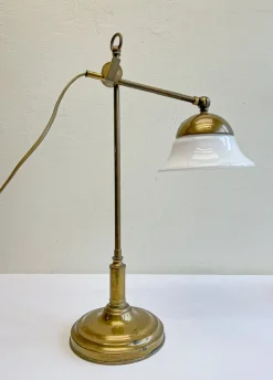 Sale Pamono French Brass Adjustable Desk Lamp with Opaline Glass Shade, 1950s