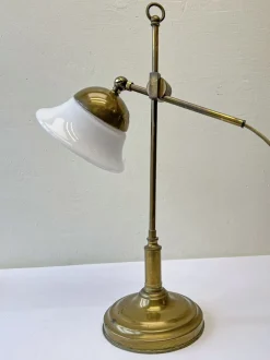 Sale Pamono French Brass Adjustable Desk Lamp with Opaline Glass Shade, 1950s