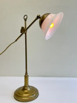 Sale Pamono French Brass Adjustable Desk Lamp with Opaline Glass Shade, 1950s