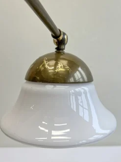 Sale Pamono French Brass Adjustable Desk Lamp with Opaline Glass Shade, 1950s