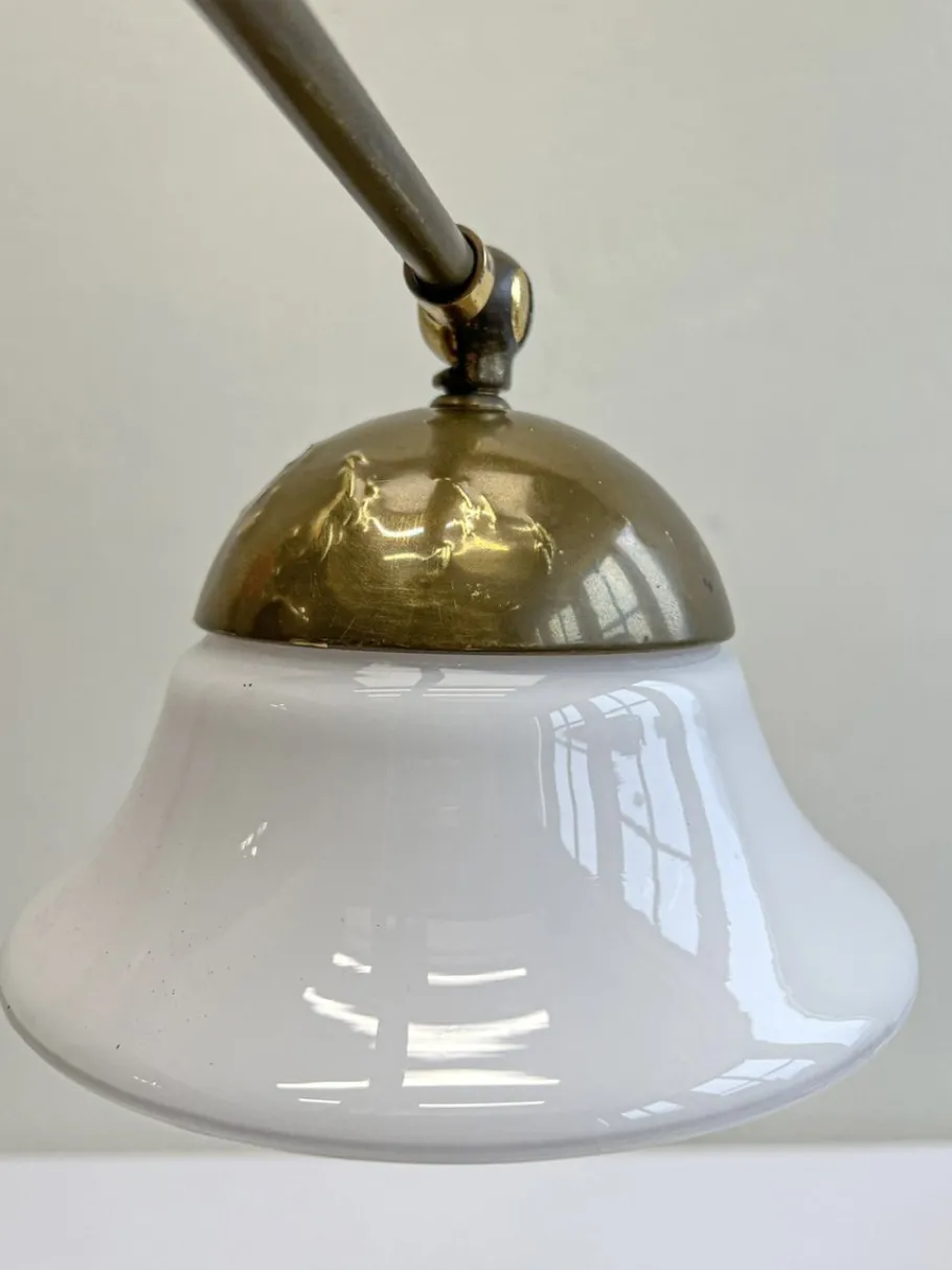Sale Pamono French Brass Adjustable Desk Lamp with Opaline Glass Shade, 1950s