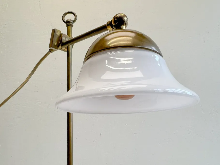 Sale Pamono French Brass Adjustable Desk Lamp with Opaline Glass Shade, 1950s
