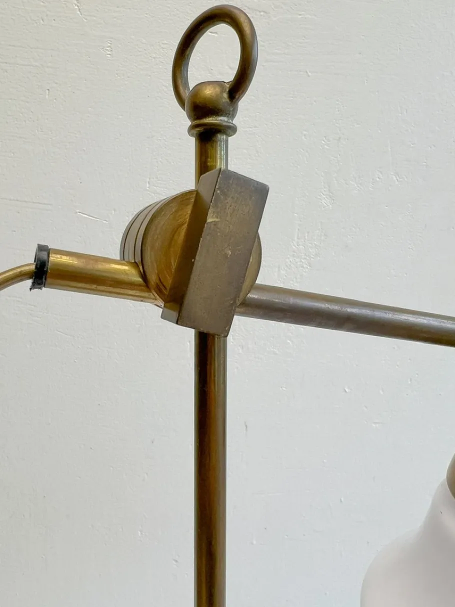 Sale Pamono French Brass Adjustable Desk Lamp with Opaline Glass Shade, 1950s
