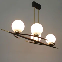 Online Pamono French Brass and Opaline Glass Chandelier from Maison Arlus, 1960s