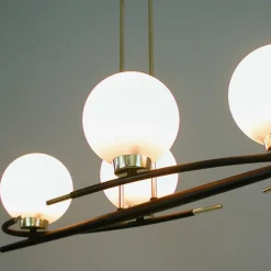 Online Pamono French Brass and Opaline Glass Chandelier from Maison Arlus, 1960s