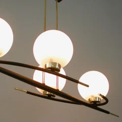 Online Pamono French Brass and Opaline Glass Chandelier from Maison Arlus, 1960s