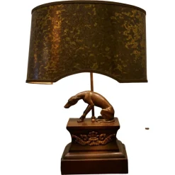Outlet Pamono French Brass Greyhound Statue Lamp, 1910s