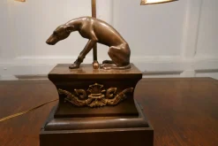 Outlet Pamono French Brass Greyhound Statue Lamp, 1910s