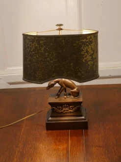Outlet Pamono French Brass Greyhound Statue Lamp, 1910s