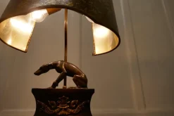 Outlet Pamono French Brass Greyhound Statue Lamp, 1910s