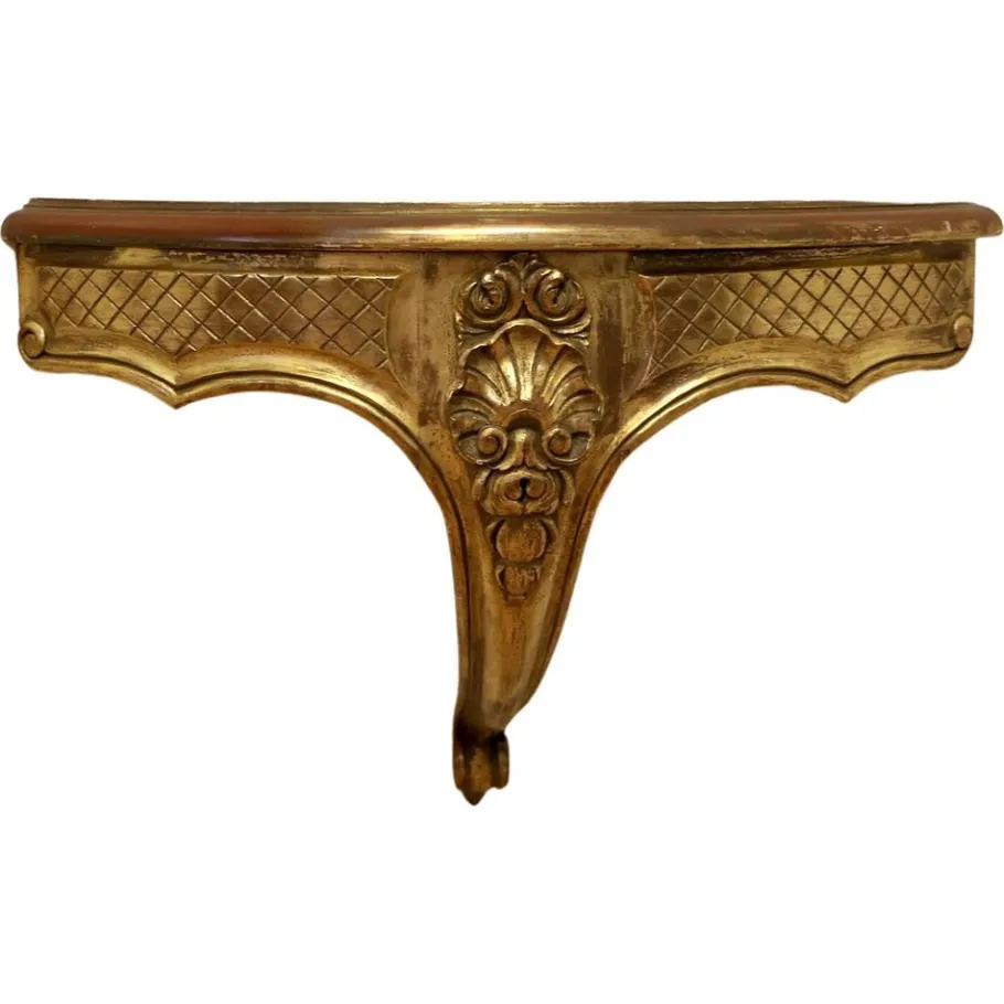 Clearance Pamono French Carved Gilt Corner Console Wall Shelf, 1890s