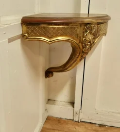 Clearance Pamono French Carved Gilt Corner Console Wall Shelf, 1890s