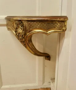 Clearance Pamono French Carved Gilt Corner Console Wall Shelf, 1890s