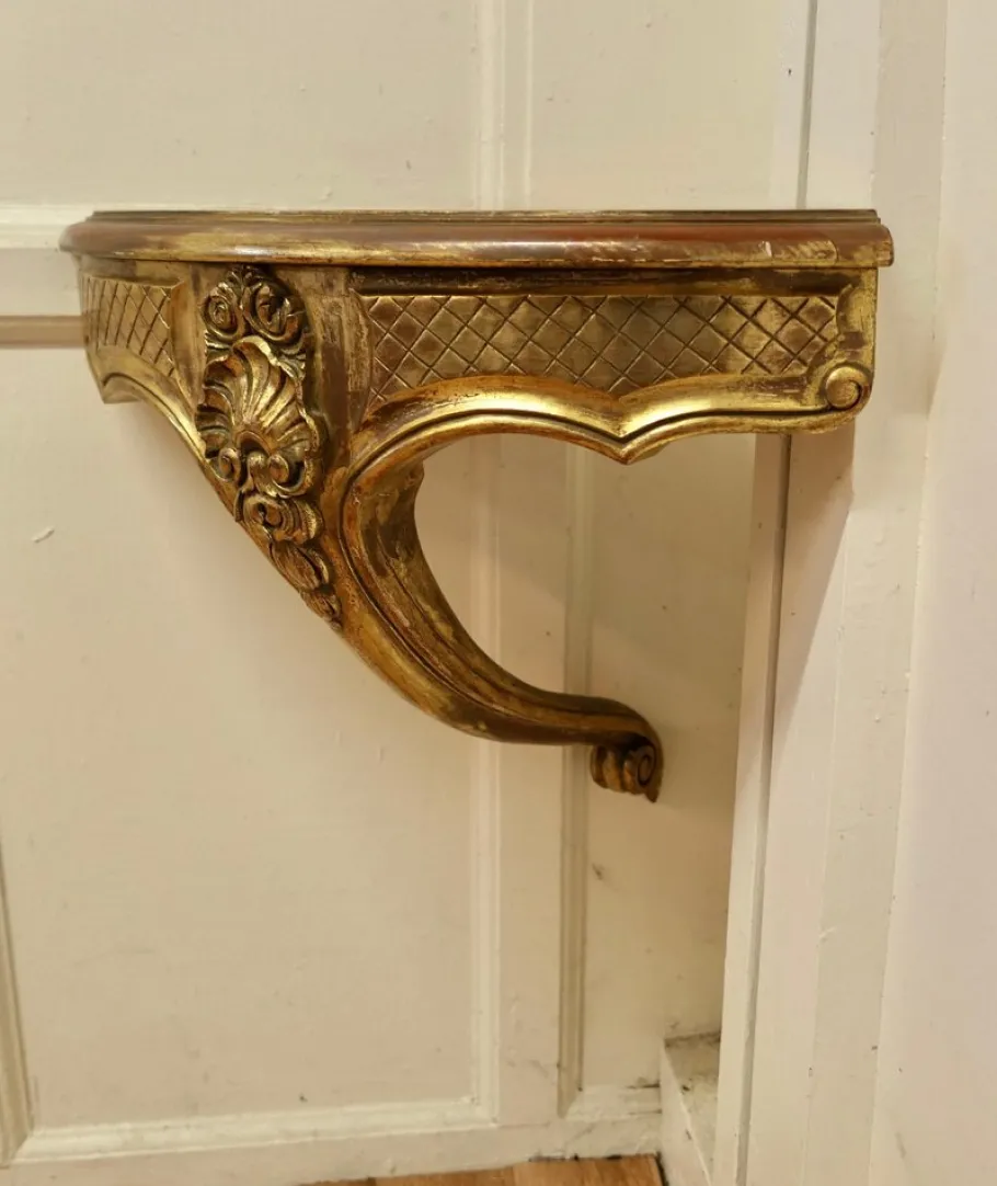 Clearance Pamono French Carved Gilt Corner Console Wall Shelf, 1890s
