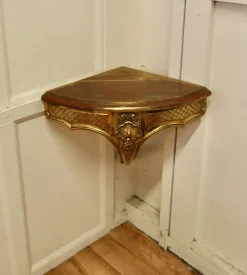 Clearance Pamono French Carved Gilt Corner Console Wall Shelf, 1890s