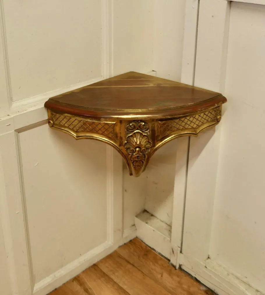 Clearance Pamono French Carved Gilt Corner Console Wall Shelf, 1890s