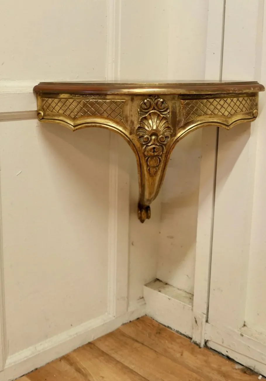 Clearance Pamono French Carved Gilt Corner Console Wall Shelf, 1890s