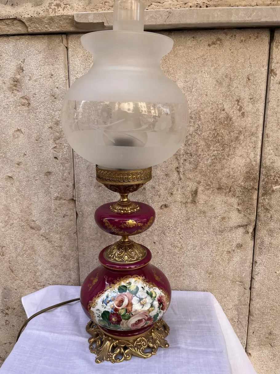 Discount Pamono French Ceramic Lamp with Gold and Brass Friezes, 1890s