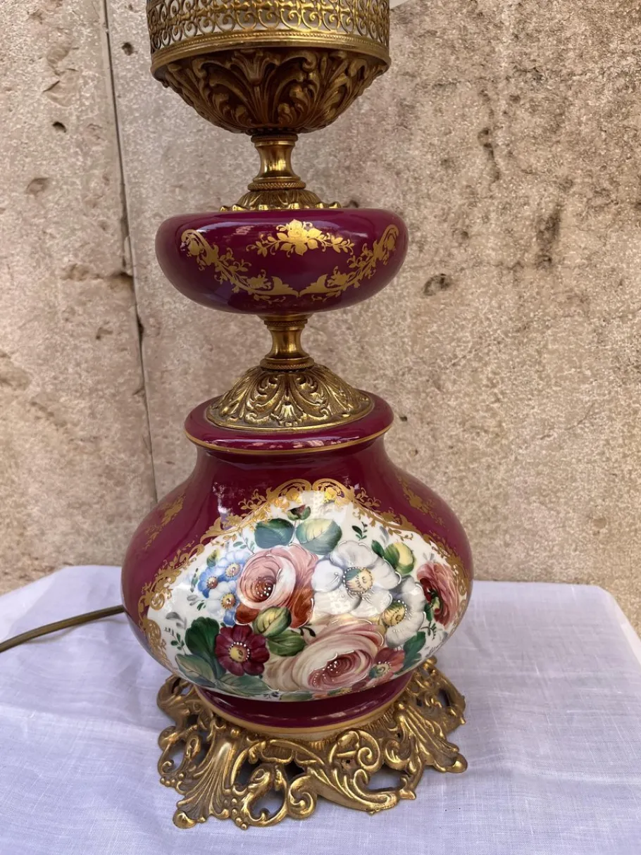 Discount Pamono French Ceramic Lamp with Gold and Brass Friezes, 1890s