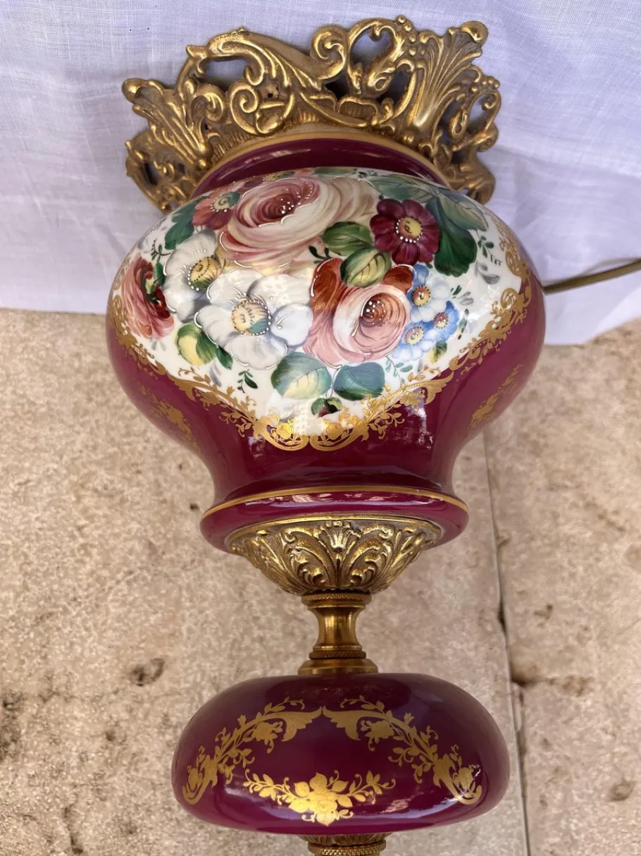 Discount Pamono French Ceramic Lamp with Gold and Brass Friezes, 1890s