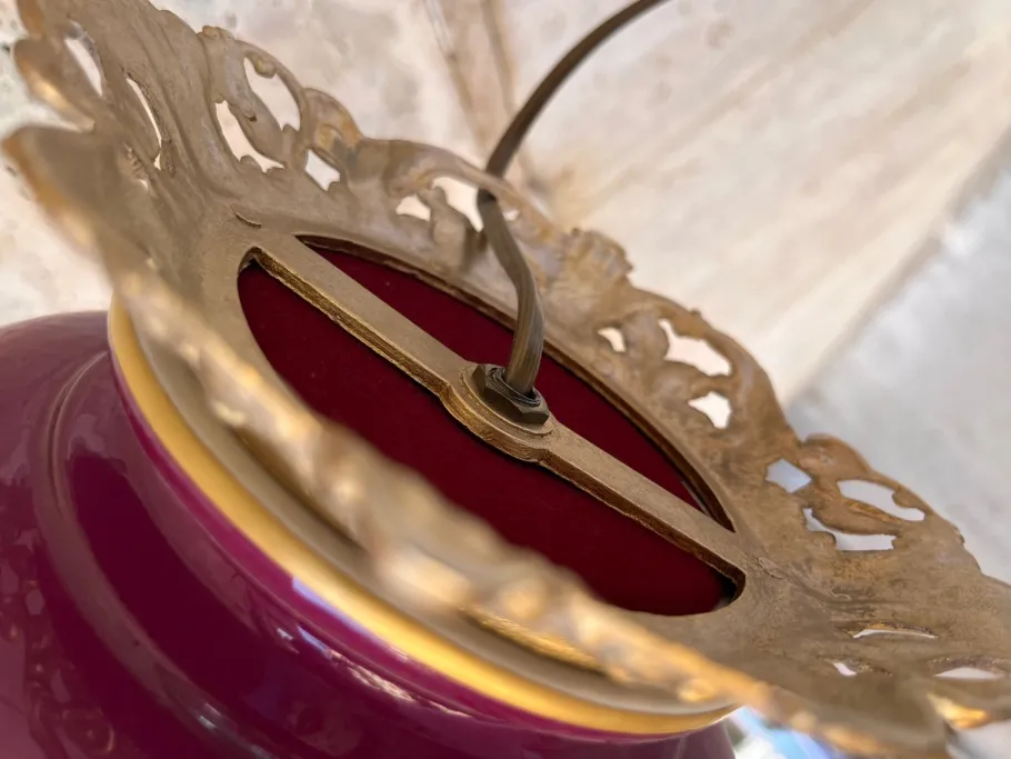 Discount Pamono French Ceramic Lamp with Gold and Brass Friezes, 1890s