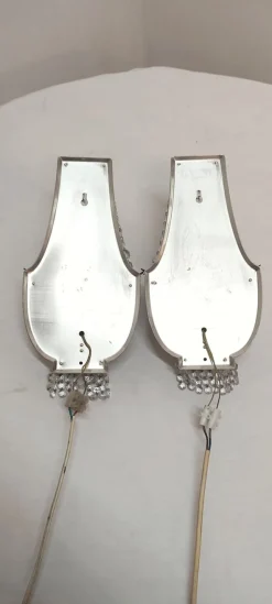 New Pamono French Classic Crystal and Brass Wall Lights, 1950s, Set of 2