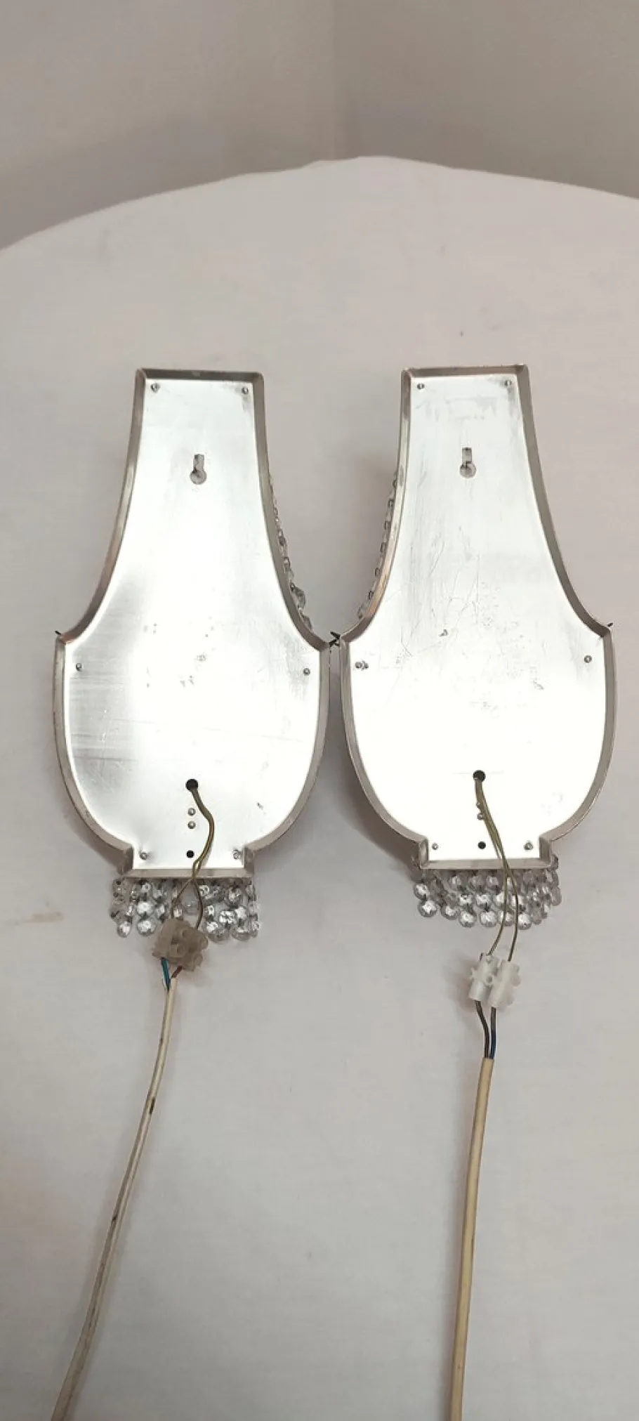 New Pamono French Classic Crystal and Brass Wall Lights, 1950s, Set of 2