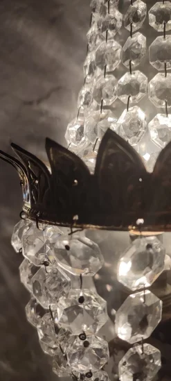 New Pamono French Classic Crystal and Brass Wall Lights, 1950s, Set of 2