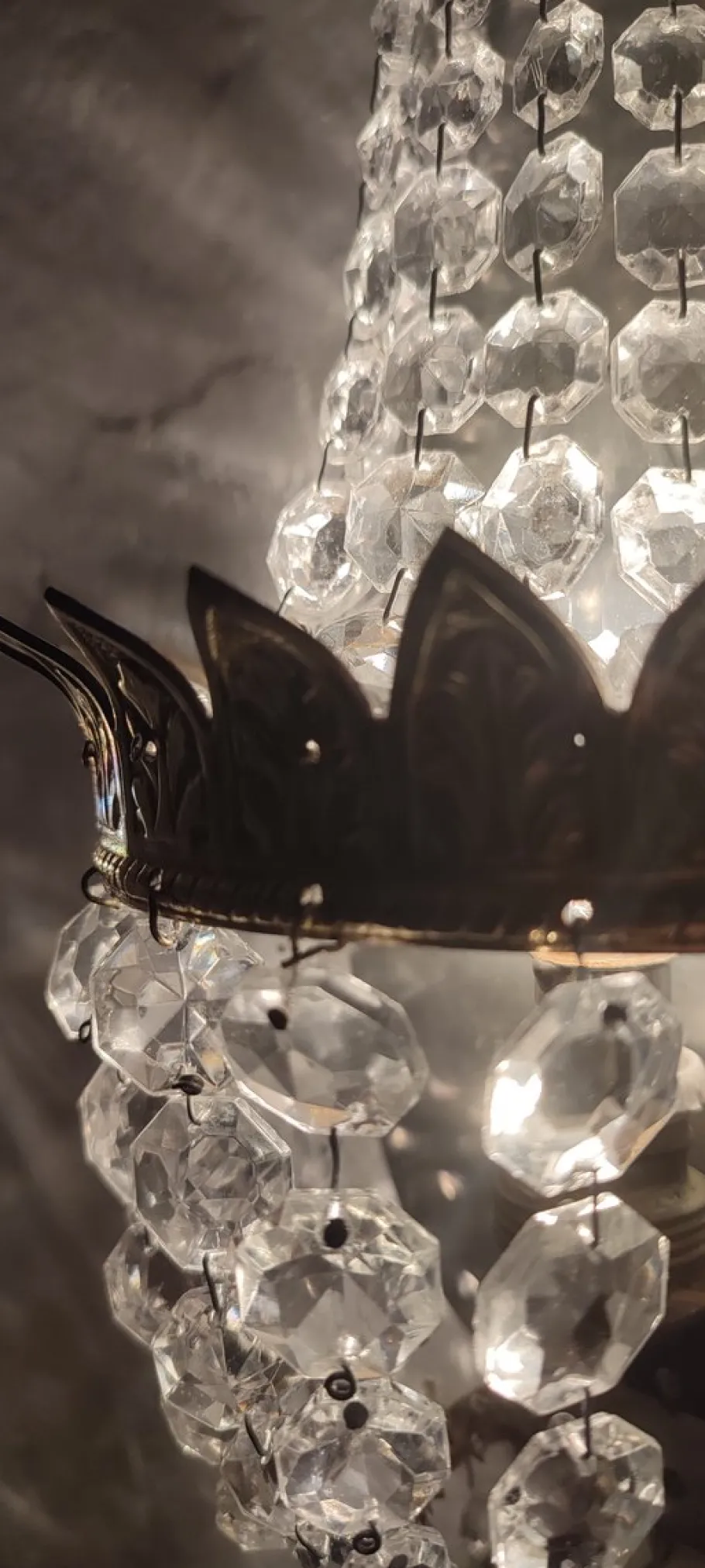 New Pamono French Classic Crystal and Brass Wall Lights, 1950s, Set of 2