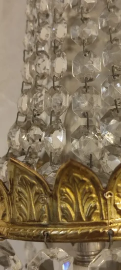 New Pamono French Classic Crystal and Brass Wall Lights, 1950s, Set of 2