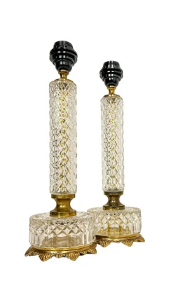 Clearance Pamono French Cut Glass or Crystal Table Lamps, 1950s, Set of 2