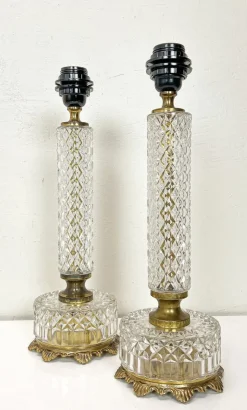 Clearance Pamono French Cut Glass or Crystal Table Lamps, 1950s, Set of 2