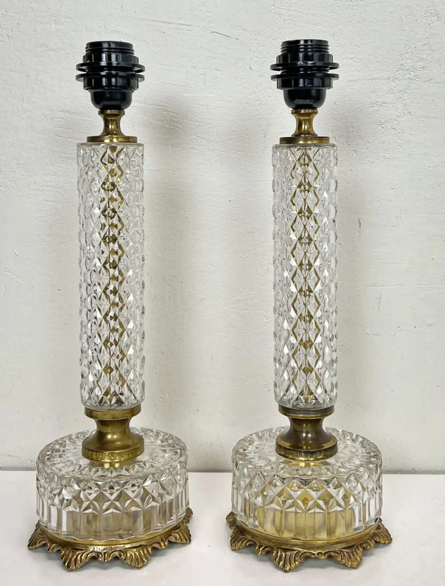 Clearance Pamono French Cut Glass or Crystal Table Lamps, 1950s, Set of 2