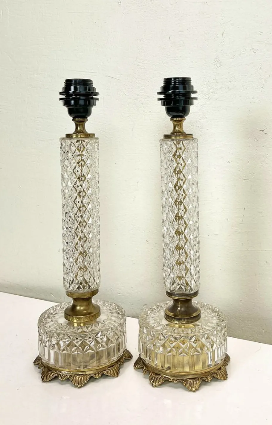 Clearance Pamono French Cut Glass or Crystal Table Lamps, 1950s, Set of 2