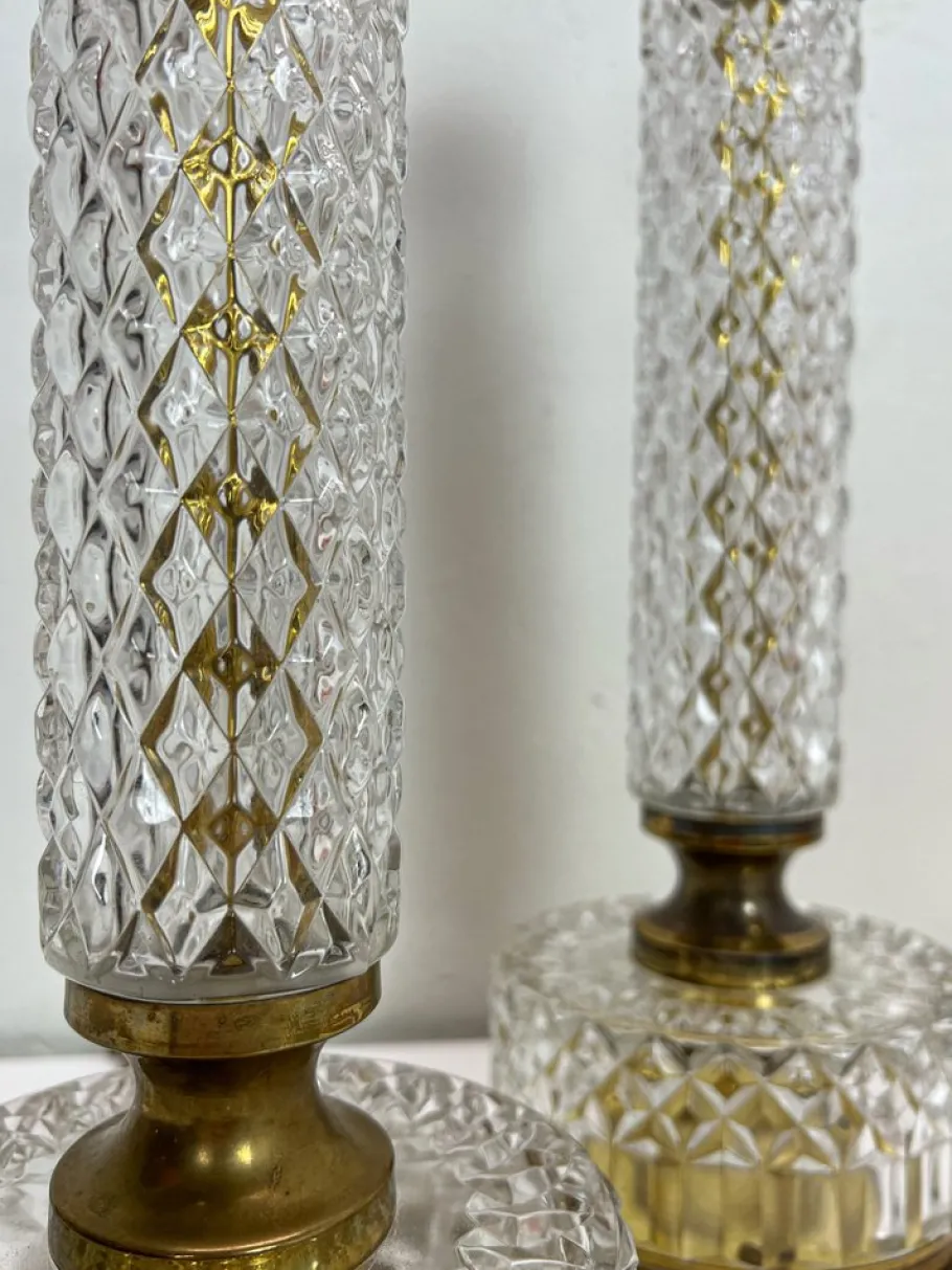 Clearance Pamono French Cut Glass or Crystal Table Lamps, 1950s, Set of 2