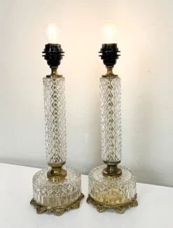 Clearance Pamono French Cut Glass or Crystal Table Lamps, 1950s, Set of 2