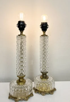 Clearance Pamono French Cut Glass or Crystal Table Lamps, 1950s, Set of 2