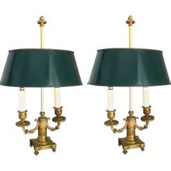 New Pamono French Empire Gilt Bronze Two-Arm Bouillotte Table Lamps, 1815, Set of 2