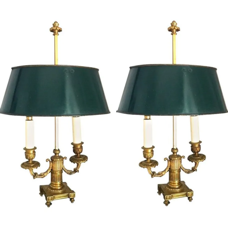 New Pamono French Empire Gilt Bronze Two-Arm Bouillotte Table Lamps, 1815, Set of 2