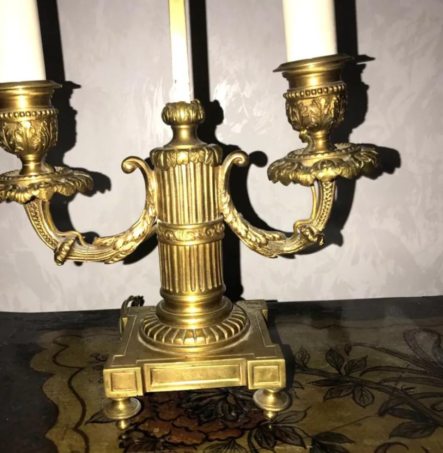 New Pamono French Empire Gilt Bronze Two-Arm Bouillotte Table Lamps, 1815, Set of 2