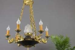 Online Pamono French Empire Style Bronze, Brass and Glass Chandelier, 1920s
