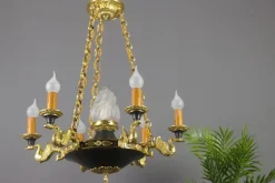 Online Pamono French Empire Style Bronze, Brass and Glass Chandelier, 1920s
