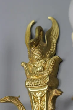 Best Pamono French Empire Style Gilt Bronze 2-Light Sconces, Early 20th Century, Set of 2